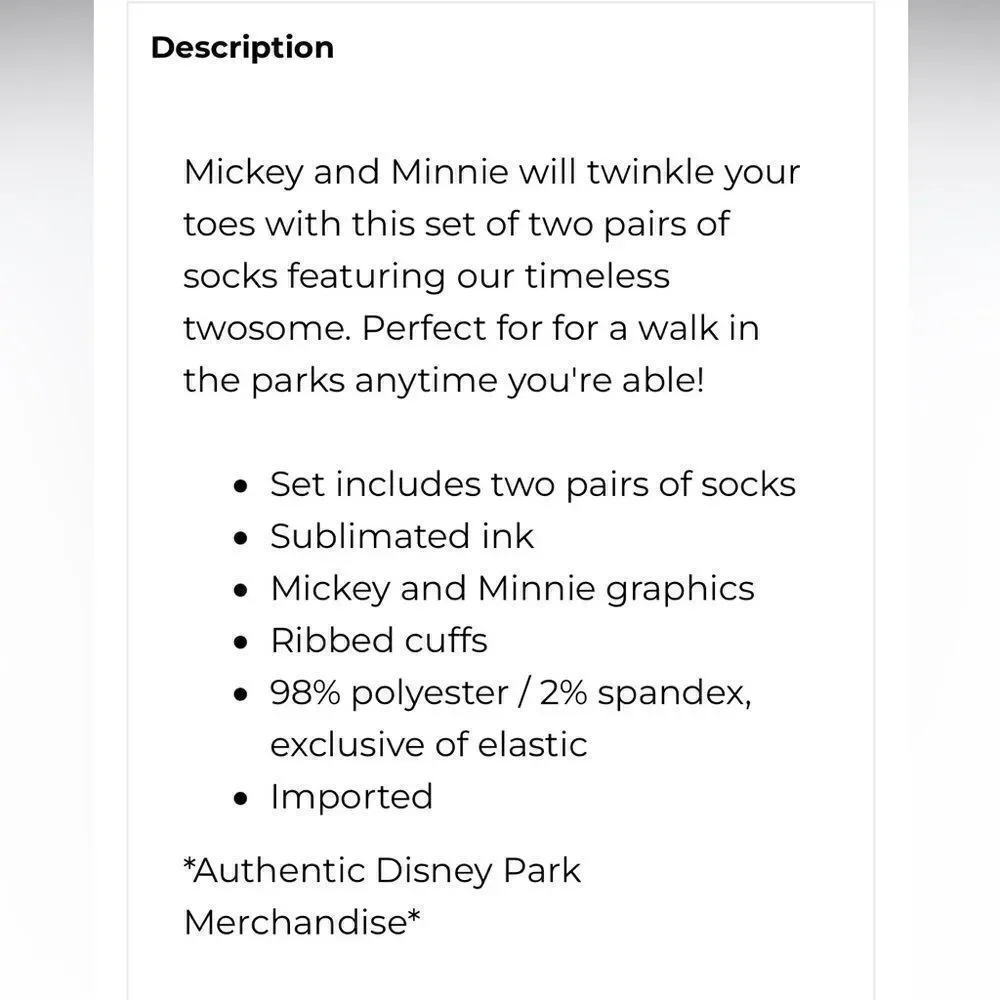 Disney Parks Bundle Mickey Minnie Mouse Set of 2 Pairs of Socks Fuzzy slippers